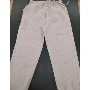Women's Weekendz Off 100% Linen Pants Natural Size Medium Drawstring Wide Leg
